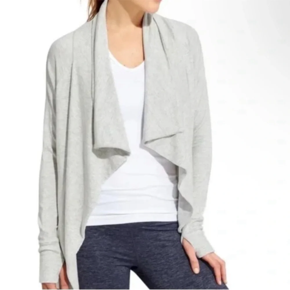 Athleta Light Gray Open-Front Draped Cardigan - Picture 2 of 8